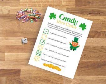 Printable St. Patrick's Day Candy Dice Game, Game for St. Patty's Party, Saint Patrick's game for kids, Saint Patricks Classroom Activity