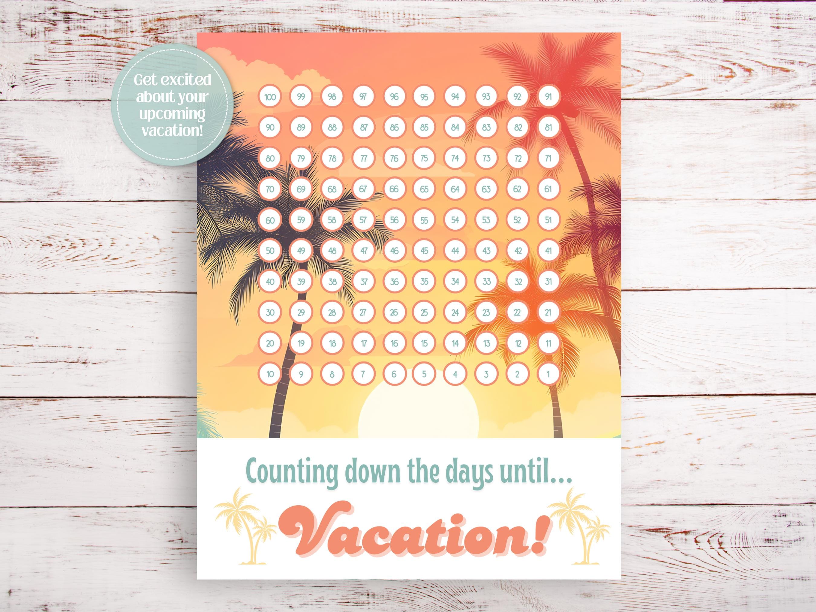 Printable Beach Vacation Countdown, Counting Down the Days Until ...