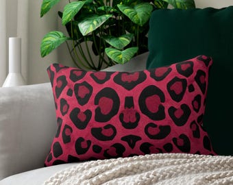 Cojín lumbar rosa con estampado de leopardo / Cojín decorativo con estampado animal, cojín decorativo, accesorio para el hogar, cojín para sofá, accesorio de cama