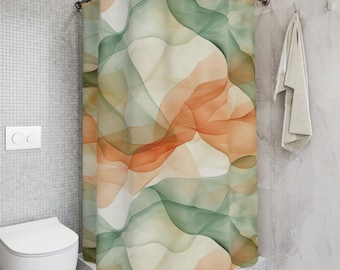 Cortina de chuveiro com ondas boho, decoração abstrata para casa, presente sazonal para banheiro, design moderno, atmosfera relaxante