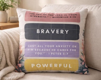 Funda de almohada inspiradora cristiana / Cojín con versículos bíblicos de fe / Cojín con valentía y poder / Regalo de decoración para el hogar