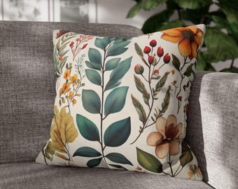 Botanical Floral Pattern Square Pillowcase | Polyester Pillow Cover