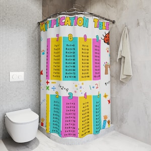 Colorful Kids Multiplication Bathroom Shower Curtain Educational Bathroom Decor Fun Learning Decor Kids Room Essentials Math Themed Gift