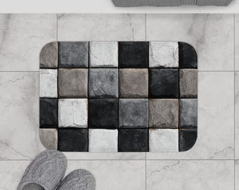 Checkerboard Bath Mat, Modern Bathroom Decor, Housewarming Gift, Cozy Home Essentials, Bath Accessories, Stylish Bathroom Rug