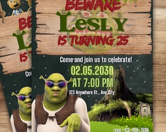 Invitación de cumpleaños editable con meme de Shrek - Plantilla imprimible - Descarga digital