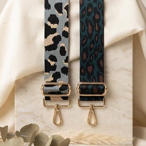 Leopard Print Bag Strap – Neutral & Emerald Green Animal Print Crossbody Strap | Adjustable Woven Purse Strap