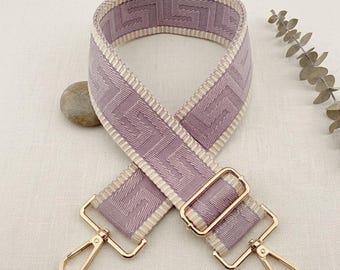 Lavender Geometric Bag Strap, Crossbody Strap, Purse Strap, Wide Adjustable Woven Guitar Camera Strap, Boho Greek Key Purple