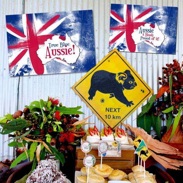 Australia Poster Pack - INSTANT DOWNLOAD - Aussie, Outback, Kangaroo, Koala Printable Party BBQ, Flag, True Blue, Summer, Signs, Decorations