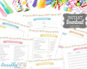 Printable Party Planner 14 Pages - INSTANT DOWNLOAD - Birthday, Baby Shower, Party Decor, Guest List, Menu, Calendar by Sassaby Parties