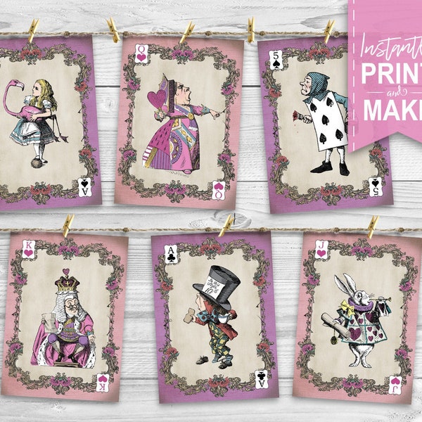 Alice in Wonderland Giant Cards - INSTANT DOWNLOAD - Pastel, Printable, Birthday, Baby Shower, Party Decoration, Deck, Mad Hatter Decor