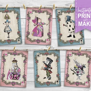 Alice in Wonderland Giant Cards - INSTANT DOWNLOAD - Pastel, Printable, Birthday, Baby Shower, Party Decoration, Deck, Mad Hatter Decor