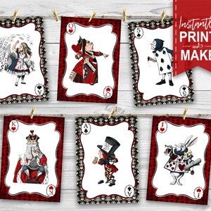 Queen of Hearts Giant Cards - INSTANT DOWNLOAD - Red, Printable, Birthday, Baby Shower, Party Decoration, Deck, Alice in Wonderland Decor