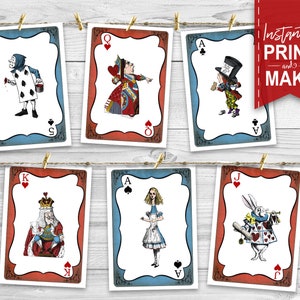 Alice in Wonderland, Playing Cards, Red Blue, Queen of Hearts, White Rabbit, Mad Hatter, Printable Birthday Party Decorations, Print Yourself, Instant Download, Fun Game Sign Decor, Decoration, Print At Home, Digital Files