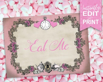 Pastel Alice in Wonderland Party Labels - INSTANT DOWNLOAD - Editable & Printable, Birthday Party, Baby, Bridal, Decorations, Decor