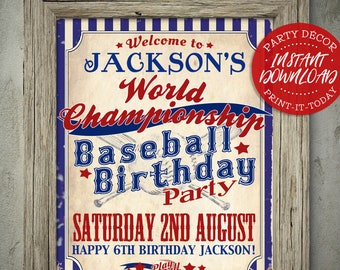 Vintage Baseball BIRTHDAY Party Sign - INSTANT DOWNLOAD - Editable & Printable, Birthday Decorations, Decor, Welcome, Poster, Championship