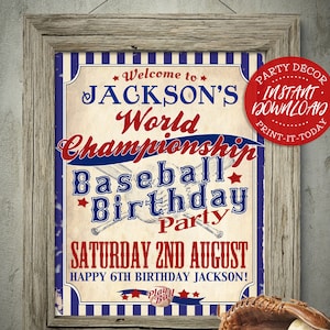 Vintage Baseball BIRTHDAY Party Sign - INSTANT DOWNLOAD - Editable & Printable, Birthday Decorations, Decor, Welcome, Poster, Championship