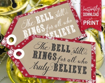 Polar Express Bell Still Rings Party Gift Tags - INSTANT DOWNLOAD - Printable Christmas Thank you, Favors, Favor, Xmas, Birthday, Red Labels