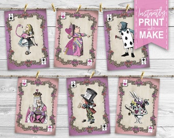 Alice im Wunderland - Riesenkarten - INSTANT DOWNLOAD - Pastell, zum Ausdrucken, Geburtstag, Babyparty, Partydekoration, Deck, Mad Hatter Decor