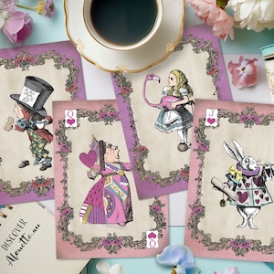 Alice im Wunderland Riesenkarten - INSTANT DOWNLOAD - Printable Ephemera, Junk Journal, Journaling, Scrapbooking, Collage, Herzkönigin