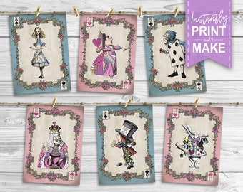 Cartões gigantes de Alice no País das Maravilhas - DOWNLOAD INSTANTÂNEO - Pastel, para imprimir, aniversário, chá de bebê, decoração de festa, baralho, decoração do Chapeleiro Maluco