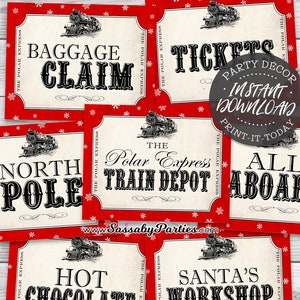 Polar Express Party Signs - INSTANT DOWNLOAD - Printable Posters, Train Depot, Tickets, Baggage Claim, North Pole, Hot Chocolate, Believe