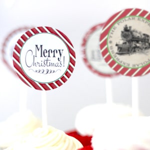 Polar Express Party Circles - INSTANT DOWNLOAD - Edit & Print, Christmas, Birthday Party, Red Favor Gift Tags, Cupcake Toppers, Food Labels