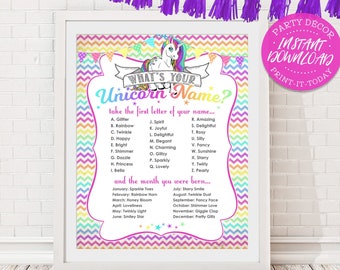 Unicorn Name Poster - INSTANT DOWNLOAD - Party Sign, Rainbow, Girls Birthday, Baby Shower, Printable, Party Decor, Decoration, Wall Art