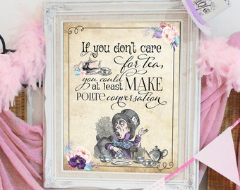 Mad Hatter Tea Party Poster - INSTANT DOWNLOAD - Polite Conversation, Alice in Wonderland, Birthday, Baby Shower, Printable Sign Decoration