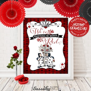 Alice in Wonderland - Painting the Roses Red Poster - INSTANT DOWNLOAD - Printable Birthday, Party Sign, Decorations, Decor, Queen of Hearts