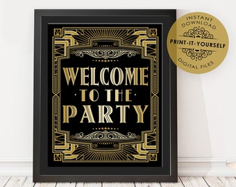 Gatsby Welcome Party Poster - INSTANT DOWNLOAD - Printable, Roaring 20s, Wedding Reception, Birthday, Art Deco 1920s Sign, Party Decor