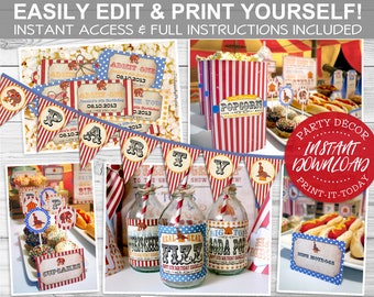 Vintage Circus Party Pack Classic - INSTANT DOWNLOAD - Editable & Printable, Birthday Party, Baby Shower, Decorations, Decor, Carnival,