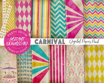 Vintage Carnival Paper Pack 12 Digital Sheets - INSTANT DOWNLOAD - Scrapbooking Card Making Birthday Party Decoration by Sassaby Parties