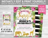 Jungle Safari Invitation - INSTANT DOWNLOAD - Editable & Printable Birthday Party Invite, Elephant, Africa, Lion, Giraffe, African, Il_170x135