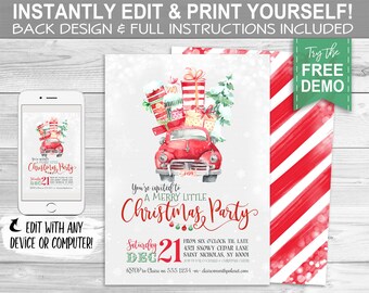 Christmas Party Invitation - INSTANT DOWNLOAD - Edit & Print Today, Cocktail, Family, Car, Snow, Xmas Invite, Editable, Printable, Annual