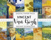 Vincent Van Gogh Paper Pack 12 Sheets - INSTANT DOWNLOAD - Post Impressionist, Landscape, Art, Flowers, Scrapbooking, Card Making, Crafts Il_170x135