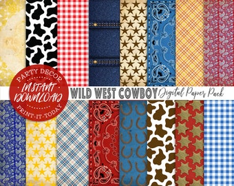 Wild West Cowboy Paper Pack 16 Digital Sheets - INSTANT DOWNLOAD - Printable, Western, Scrapbooking, Cards, Birthday, Decor, Crafts, Gift