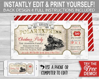 polar express party invitation instant download partially etsy