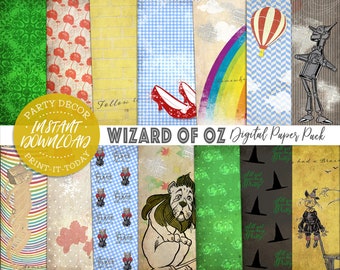 Wizard of Oz Paper Pack 14 Digital Sheets - INSTANT DOWNLOAD - Ruby Slippers, Scarecrow, Scrapbooking, Cards, Birthday, Planner, Stickers