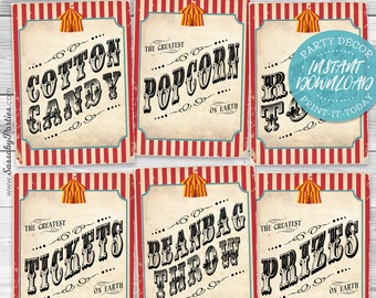 30 Vintage Circus Game/Carnival Signs Posters - Aqua Combo - INSTANT DOWNLOAD - Printable Birthday Party Decorations, Decor, Popcorn, Prizes