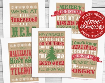 Christmas Vacation Poster Pack - INSTANT DOWNLOAD - Griswold Family Quotes - Printable Xmas Art Print Sign, Party Decoration, Decor, Funny