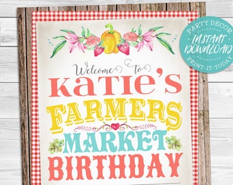Farmers Market Party Sign - INSTANT DOWNLOAD - Partially Editable & Printable Birthday, Baby, Bridal Shower Poster, Decorations, Decor