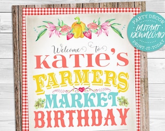 Farmers Market Party Sign - INSTANT DOWNLOAD - Partially Editable & Printable Birthday, Baby, Bridal Shower Poster, Decorations, Decor