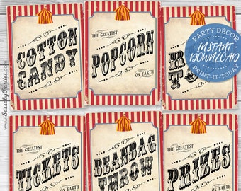 30 Vintage Circus Game/Carnival Signs Posters - Classic - INSTANT DOWNLOAD - Printable, Birthday Party, Carnival Decorations, Sideshow Alley