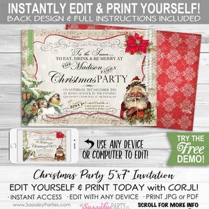 Classic Vintage Christmas Party Invitation INSTANT DOWNLOAD - Etsy