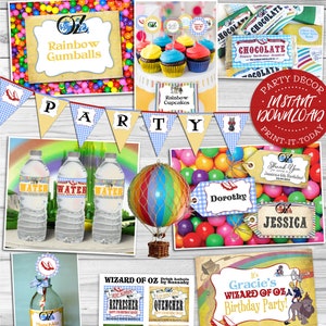 Wizard of Oz Party Pack - INSTANT DOWNLOAD - Editable & Printable Birthday Party Decorations, Decor, Banner, Water Labels, Tags, Wrappers