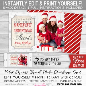 Polar Express Christmas Card - INSTANT DOWNLOAD - Edit & Print, Photo, Picture, Spirit of Xmas, Family Portrait, Printable, Editable Cards