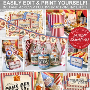 Vintage Circus Party Pack Classic - INSTANT DOWNLOAD - Editable & Printable, Birthday Party, Baby Shower, Decorations, Decor, Carnival,