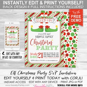 Elf Christmas Party Invitation - INSTANT DOWNLOAD - Edit &amp; Print, Xmas ...