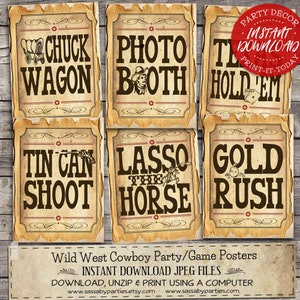 30 Cowboy Game Signs/Party Posters - INSTANT DOWNLOAD - Wild West Printable Party Decorations, Games, Food, Sideshow by Sassaby Parties