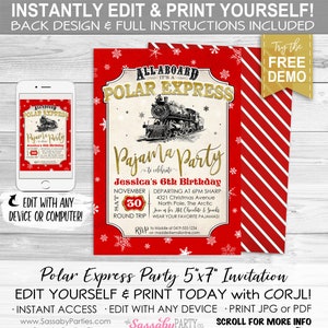 Polar Express Invitation - INSTANT DOWNLOAD - Partially Editable & Printable, Pajama Party, Birthday Invite, Train, Christmas, Believe